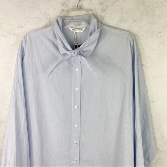 [Zara] Blue Oversized Striped poplin Button Down Shirt - Picture 4 of 5